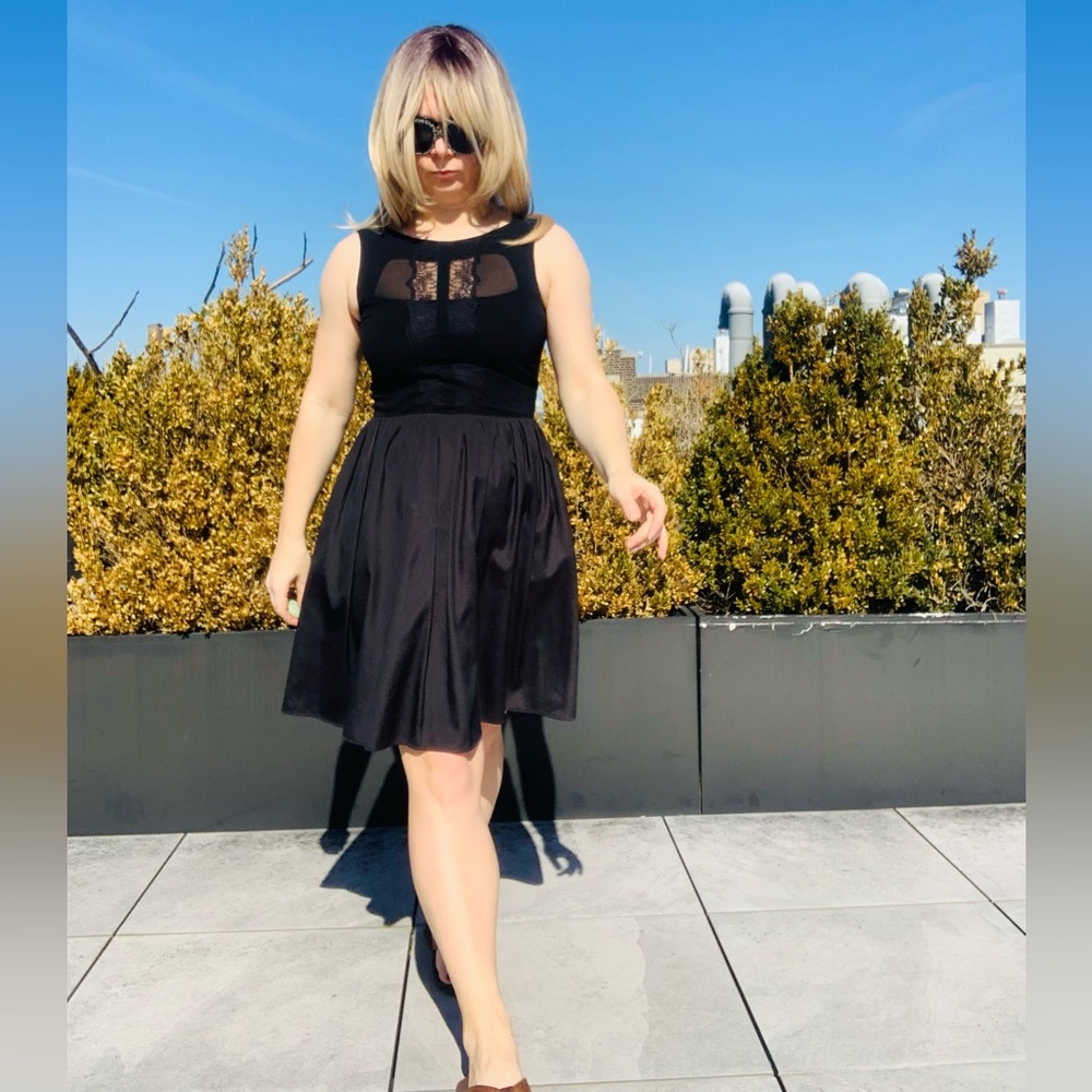 Jessica Simpson Chintz Sleeveless Midi Black Tie A-Line Hourglass Midi Dress